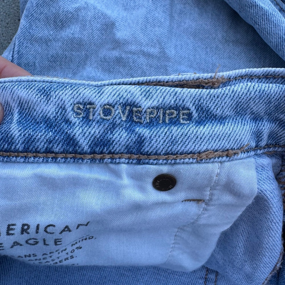 American Eagle Stovepipe Distressed Straight Leg Jeans Light Wash Size 14 - Picture 7 of 12